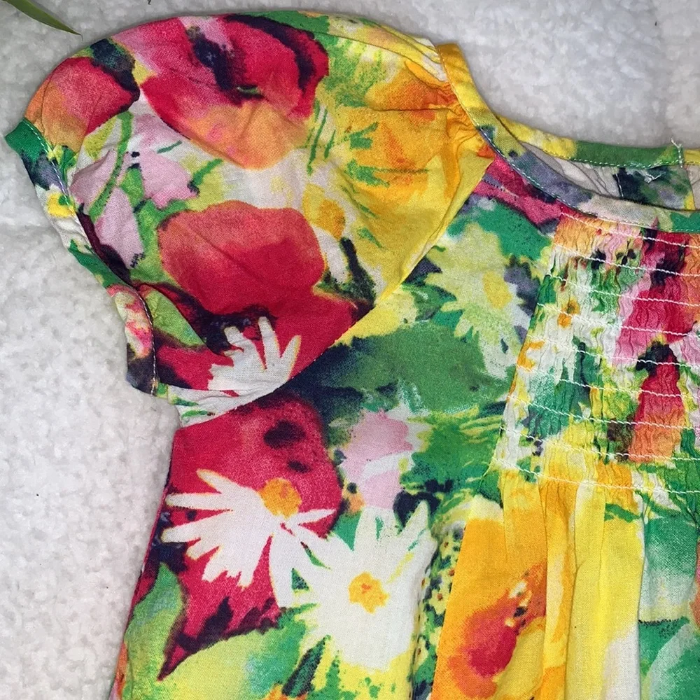 GAP Baby Floral Watercolor Dress 18-24M Yellow Pink EUC
